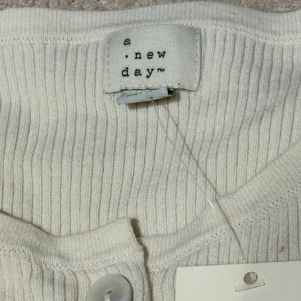 A New Day Cardigan Women XL Cream Black Striped Ribbed Knit Button Front Sweater - Picture 3 of 12